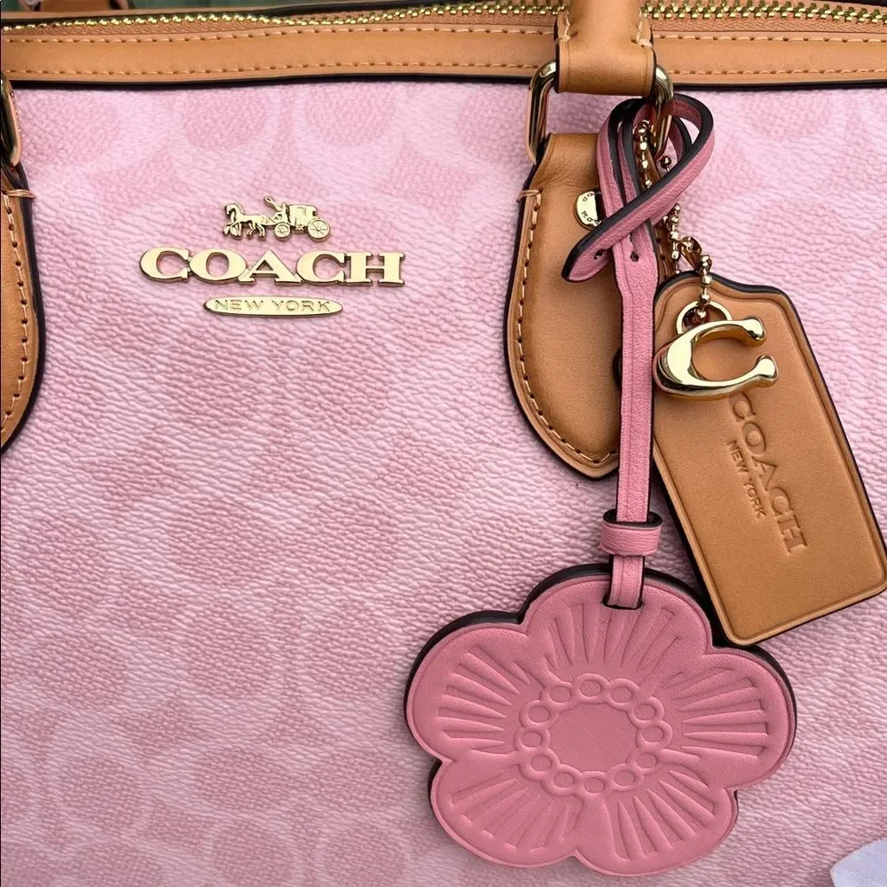 Coach Rowan Large Satchel Bag In Signature Canvas With Charms Powder Pink Purse - Picture 2 of 11